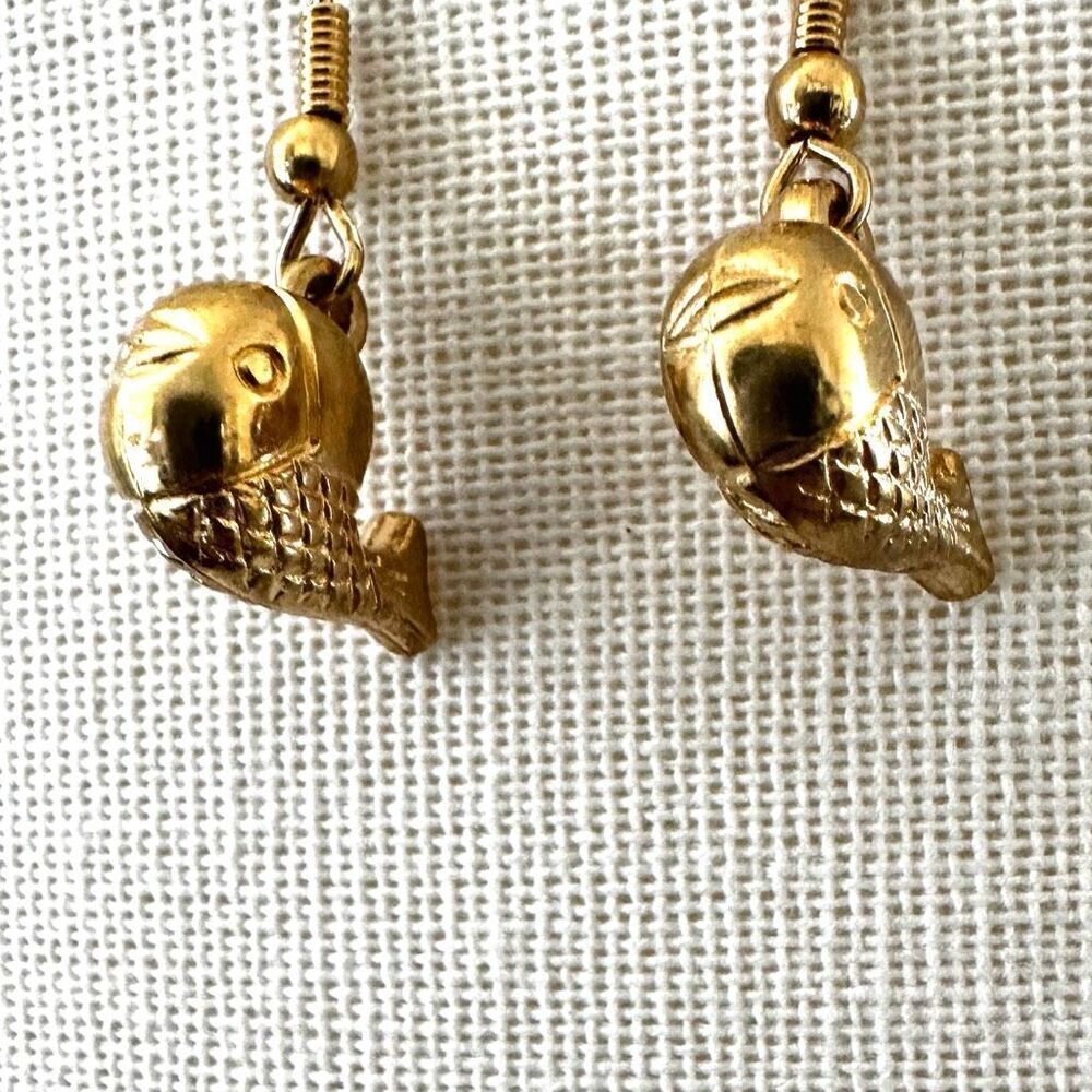 Gold tone fish earrings